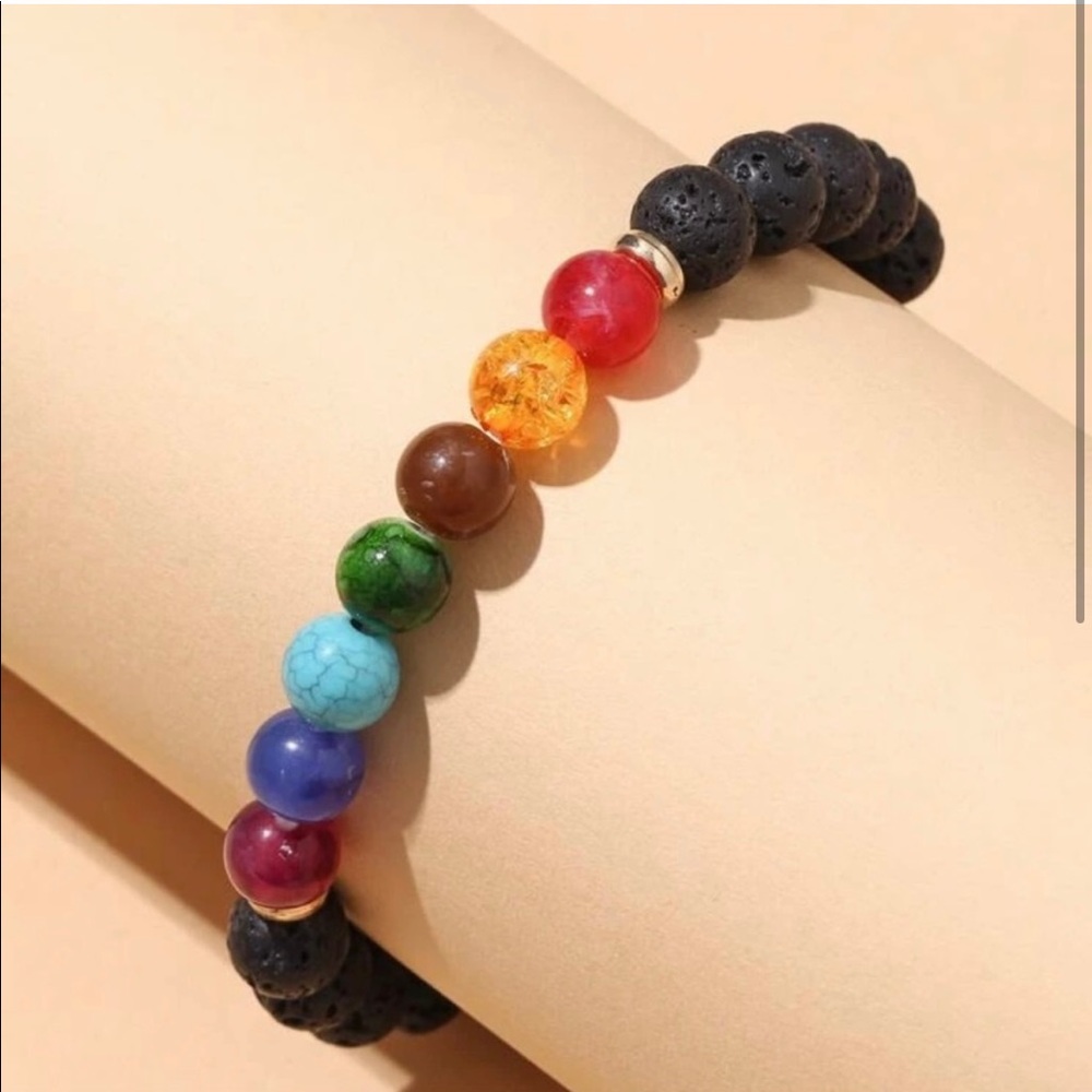 ✨Multi Colored Beaded Black Stone Bracelet🌙